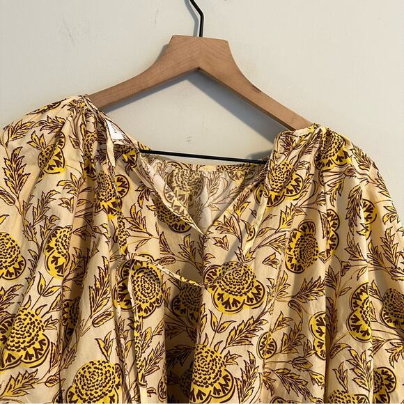 RHODE Cream Yellow Floral Puff Sleeve Blouse Medium - Picture 11 of 11